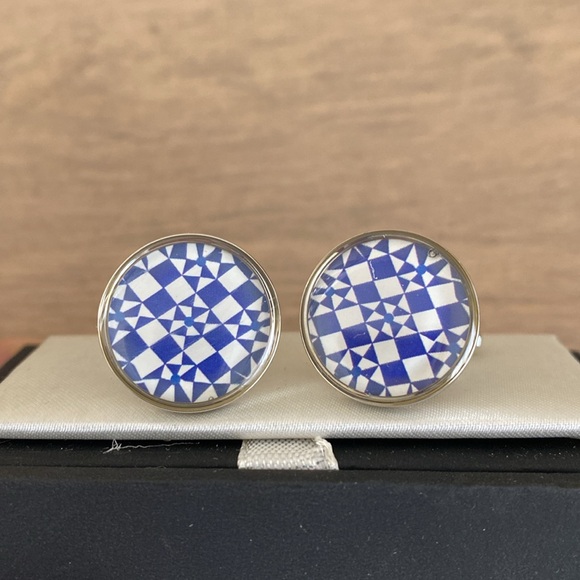 Pronto Uomo Cufflinks Set of 2 Blue/ White - Picture 4 of 5